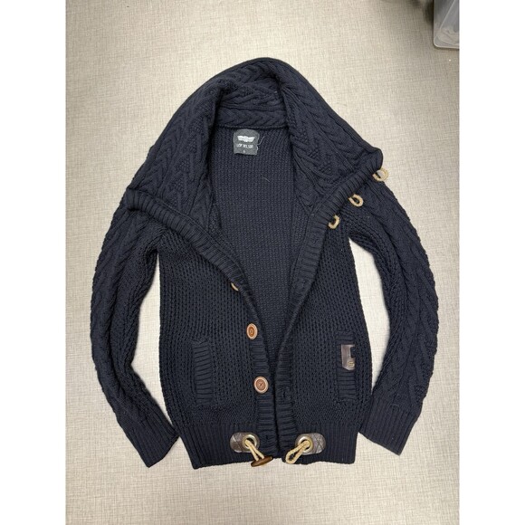 LEIF NELSON KNITTED JACKET TURTLENECK CARDIGAN Large Toggle Blue Runs Small - Picture 3 of 10